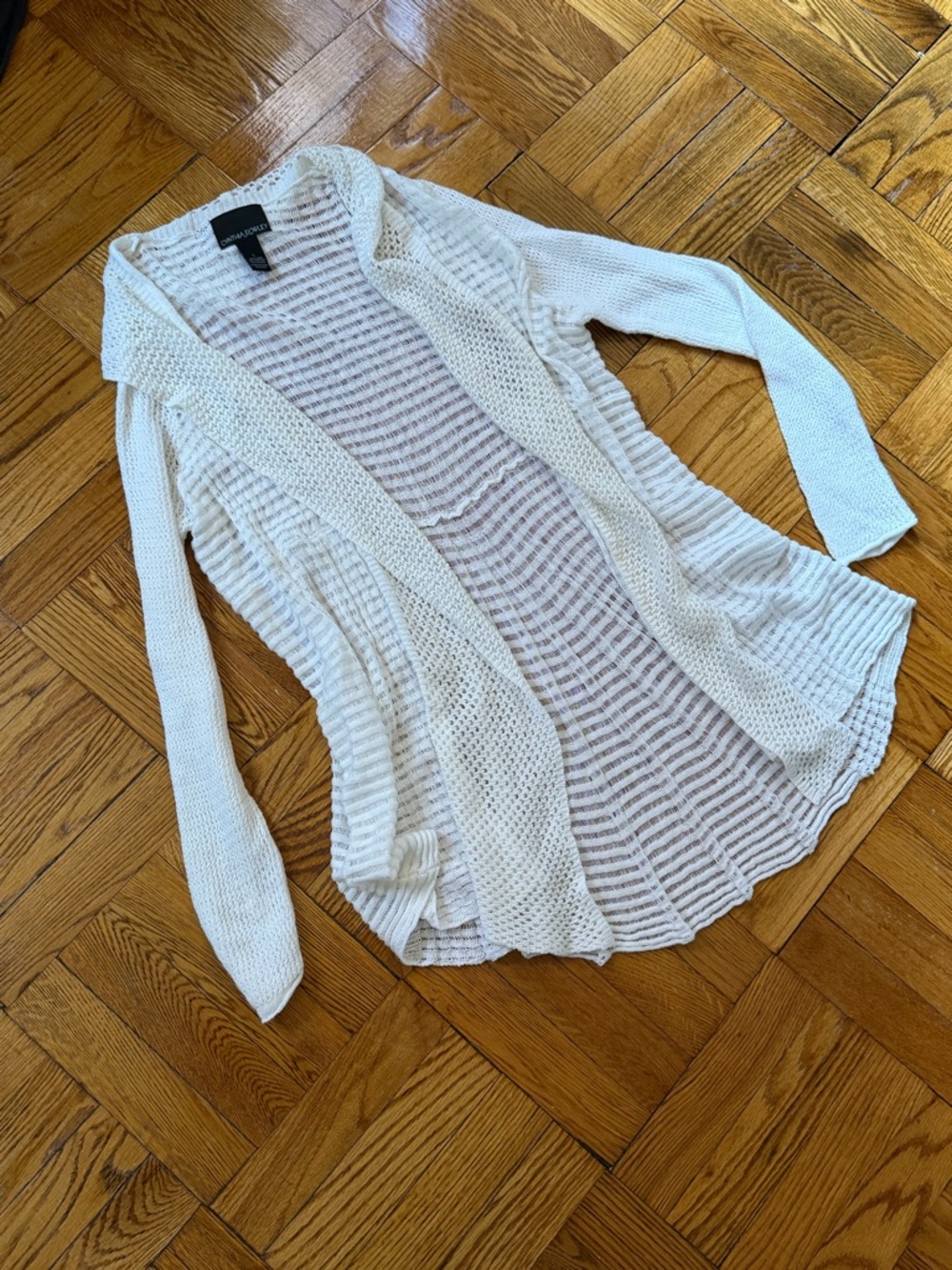 Cynthia Rowley Cream Open-Front Knit Cardigan Linen Cotton Blend